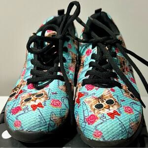 Cat Print Athletic Shoes Size EU 39 (8.5) Black Blue Feline Tennis Shoe
